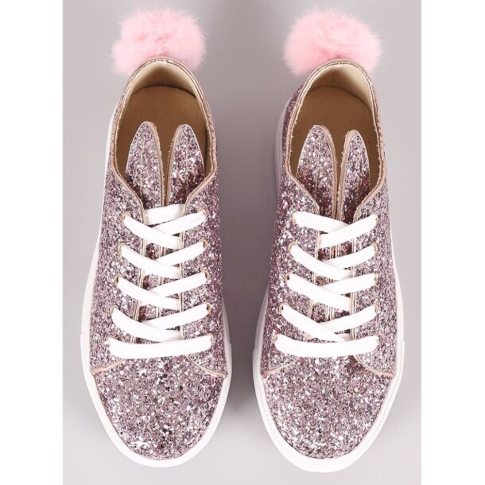 Women pink glitter bunny sneakers - Picture 2 of 9